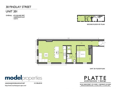Floor plan for 1 bed, 1 bath, 670 sqft